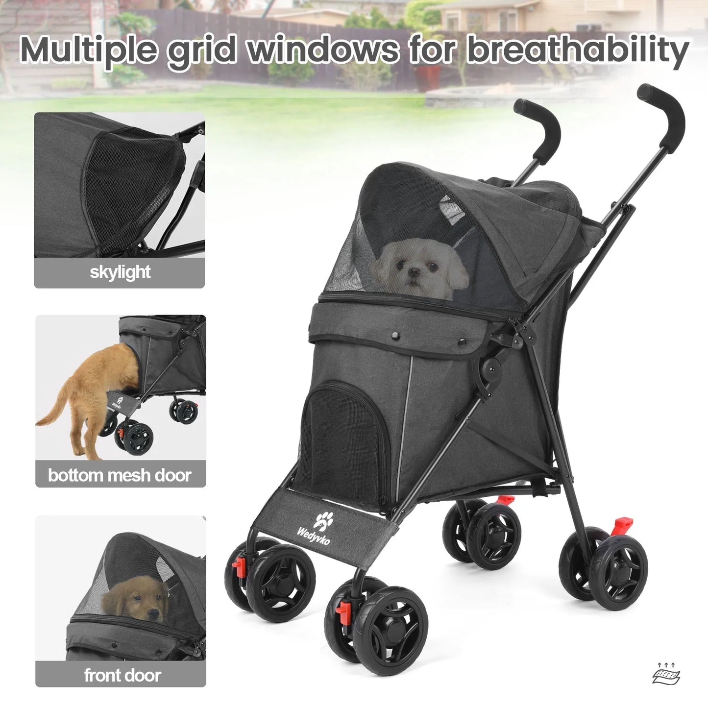 Pet Dog Stroller 4 Wheels Puppy Stroller Rotate with Brakes Storage for Dogs Cats Travel Pet Suplies Outdoor 애완견 유모차