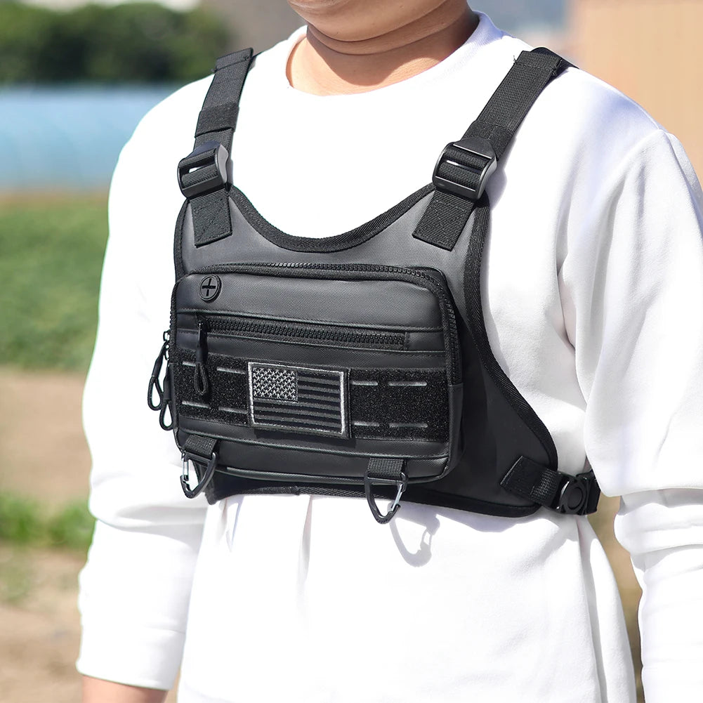 Sports Chest Bag Waist Bag Large Capacity Front Chest Pack Running Vest Bag With Built-In Phone Holder Reflective Workout Bag