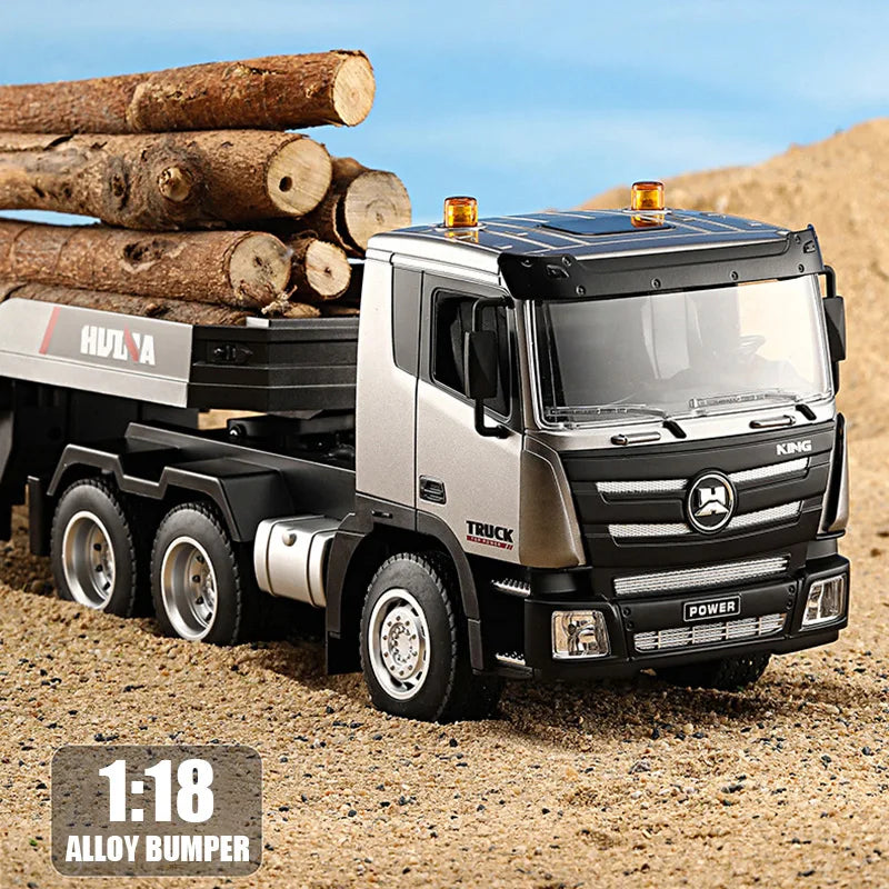 Huina 1318 Rc Truck Remote Control Alloy 1/18 9Ch 2.4G Transport Truck Model Electric Toy with Flatbed Trailer for Kids Boy Gift