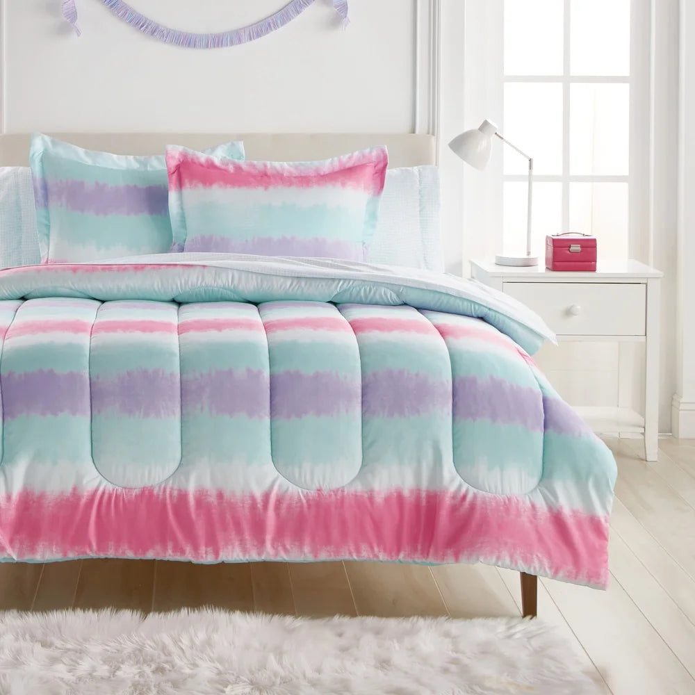 Tie Dye Stripe Twin 5 Piece Comforter Set Microfiber Bedding Multi Color Soft Reversible Child Bedroom Essentials