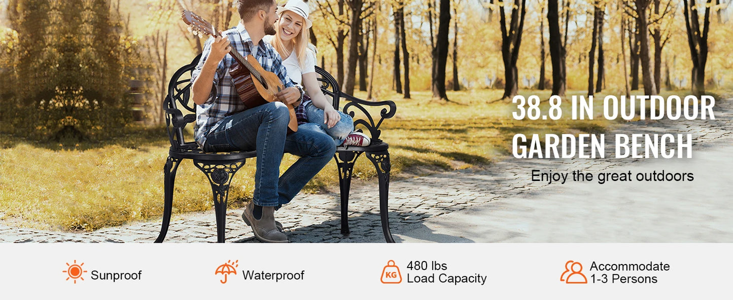 SucceBuy Outdoor Bench Wooden Metal Garden Bench for Outdoors 480 lbs Load Capacity Bench Outdoor Garden Park Bench