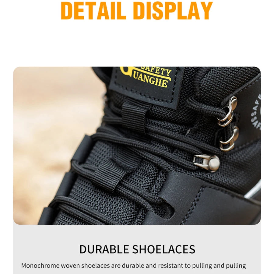 High Top Safety Shoes Men Steel Toe Work Shoes Men Work Safety Boots Anti Smash Safety Indestructible Waterproof Platform Boots
