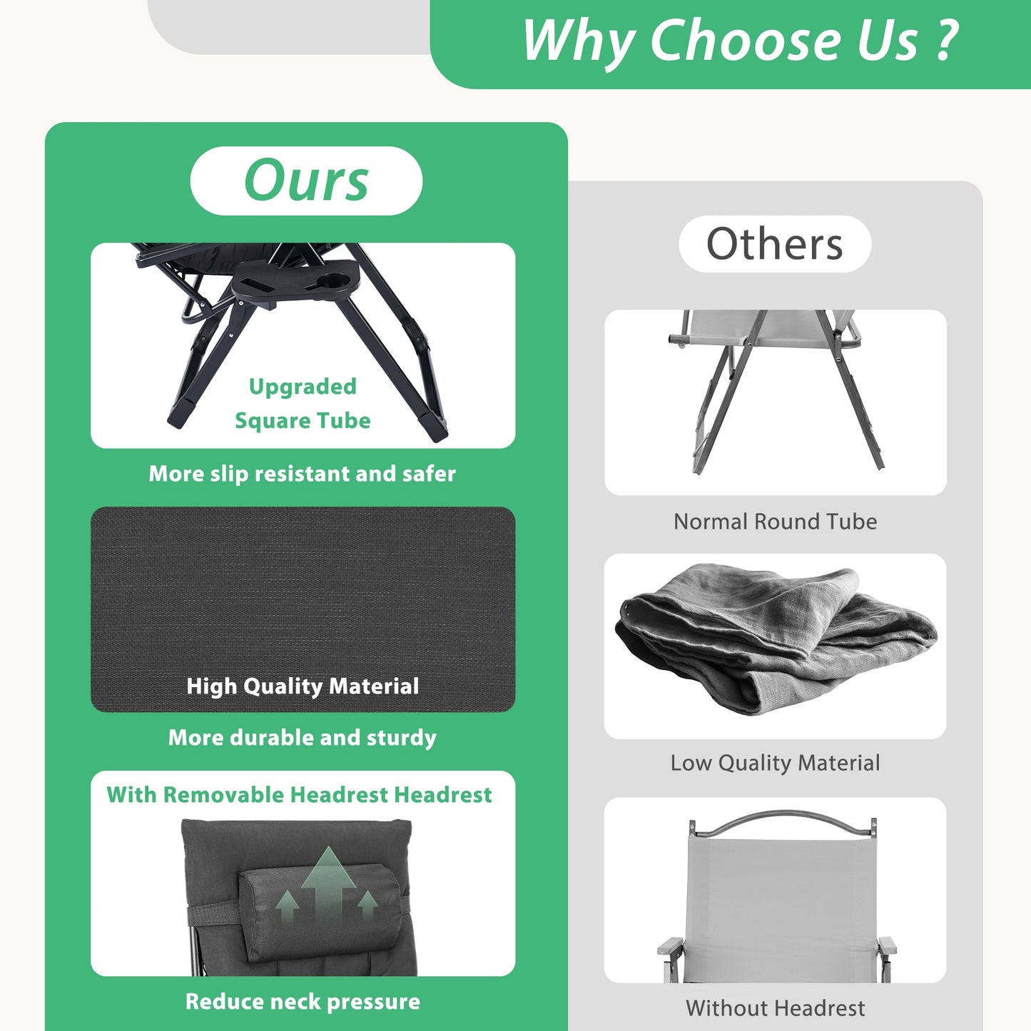 JHK Zero Gravity Set of 2 Portable Recliner Camping Patio Outdoor Garden Lounge Chair with Cup Holder Trays Adjustable Pillow