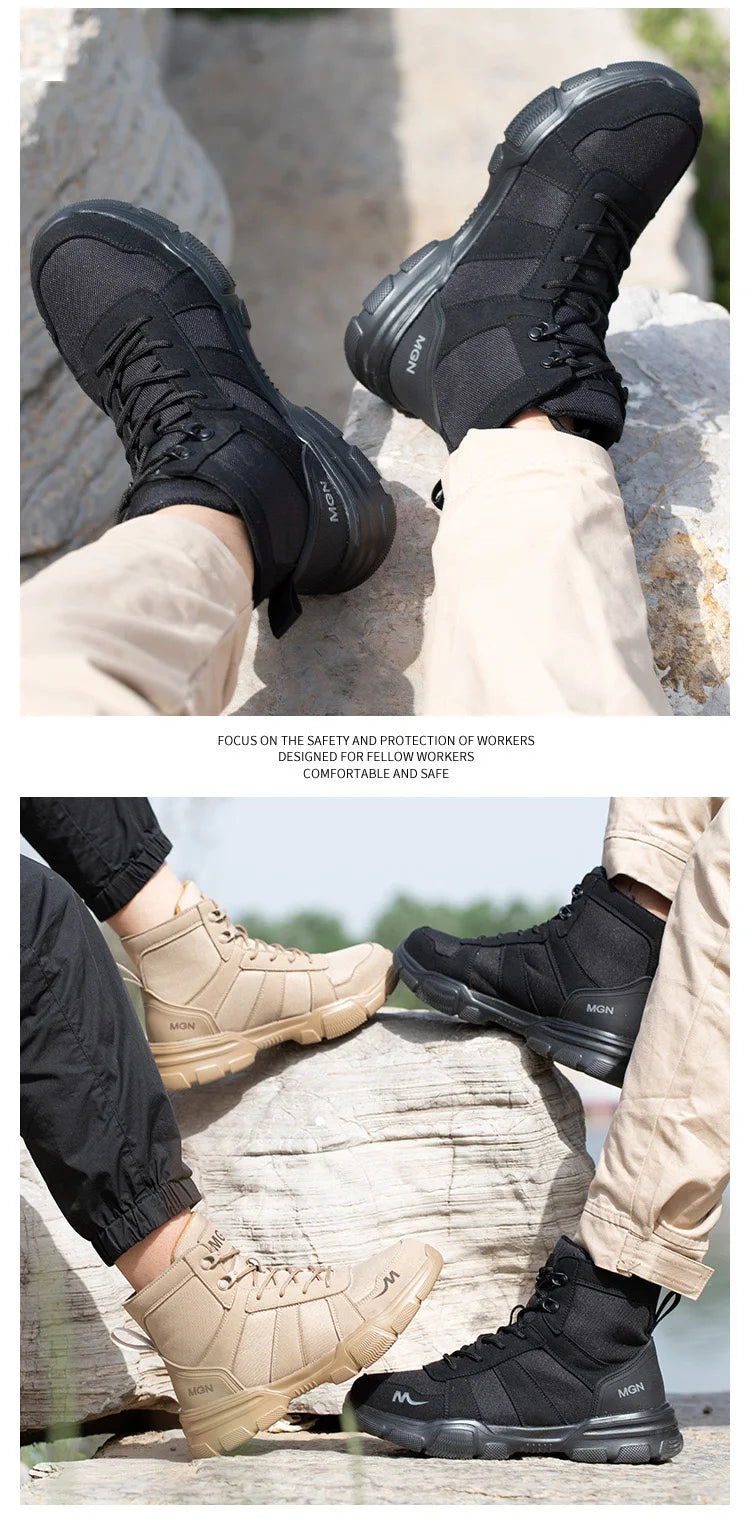 Mens Safety Shoes Steel Toe Metatarsal Protection Anti-Puncture Indestructible Shoes Trail Running Shoes Outdoor Protective Boot