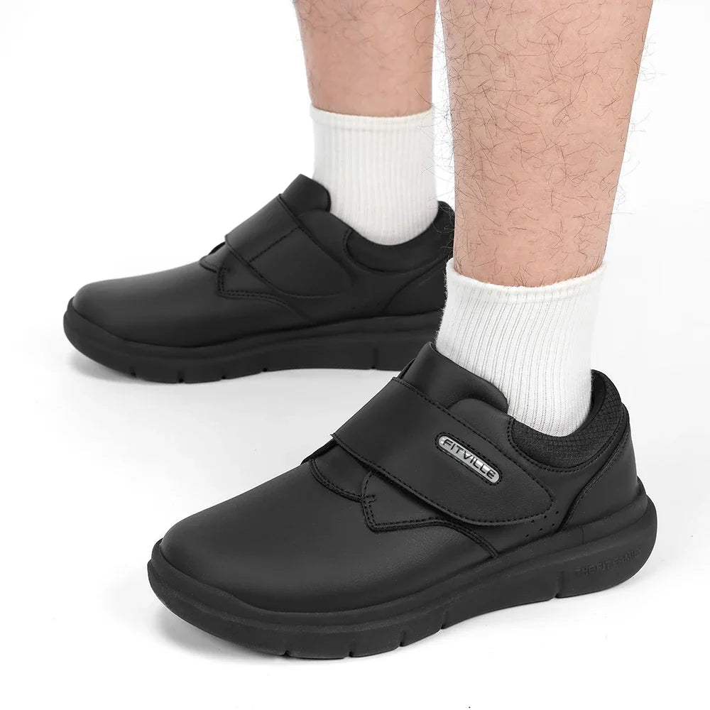Extra Wide Men'S Diabetic Shoes Leather Walking Shoes For Elder Orthopedic Toes Swollen Feet Non-Slip With Arch Support