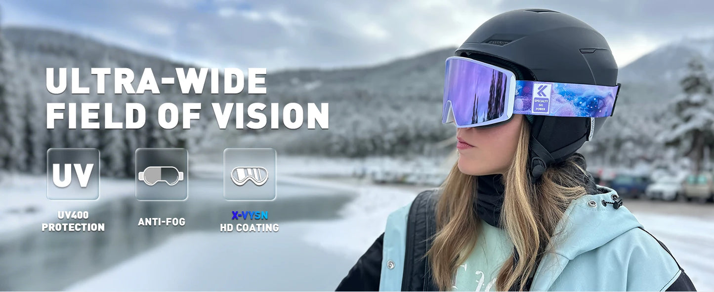 KAPVOE OTG Ski Goggles UV400 Magnetic Attraction Anti-Fog Skiing Goggles Men Snowboard Glasses Women Outdoor Snow Sunglasses