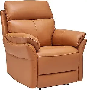 Italian Crafted Top Grain Leather Recliner Chair, Wall-Hugging Design for Living Rooms