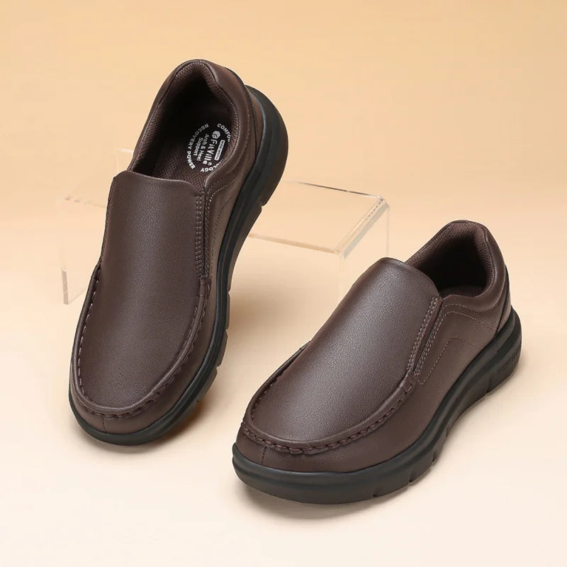 Men'S Slip-On Casual Business Shoes Leather Shoe Wide Width 2E Lightweight For Swollen Feet With Arch Support Pain Relief