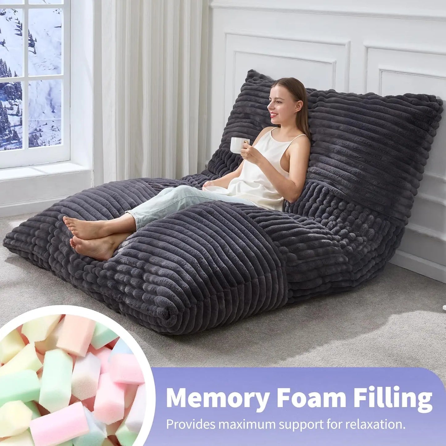 3 in 1 Bean Bag Chair Giant Bean Bag Chairs Convertible Bean Bag Floor Cushion with Machine Washable Cover, Beanbag Chairs