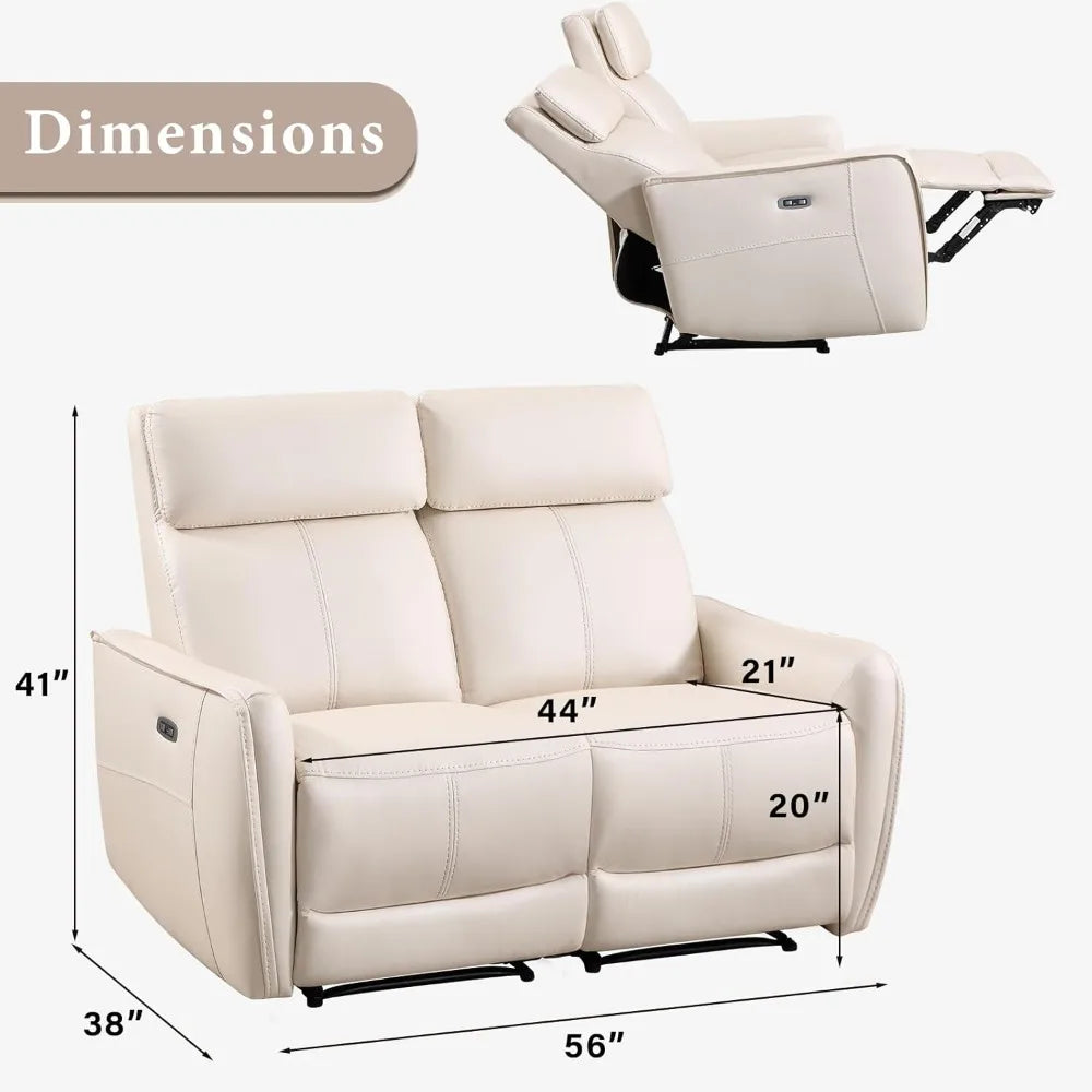 EBELLO Faux Leather Power Reclining Sofa Couch, Electric Recliner Loveseat Sofa with USB and Type-C Charging Ports, Metal Base,