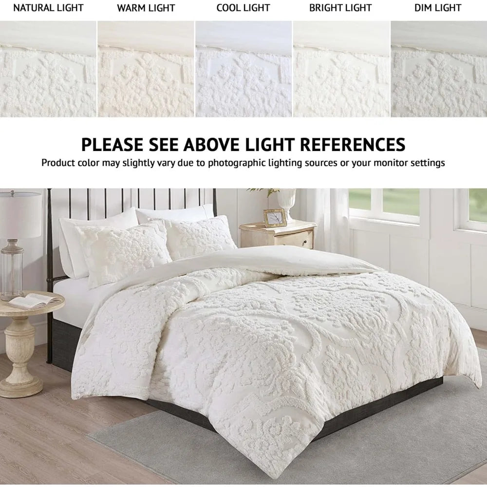 Tufted Chenille 100% Cotton Duvet- Modern Luxe All Season Comforter Cover Bed Set with Matching Shams, King/Cal Kin