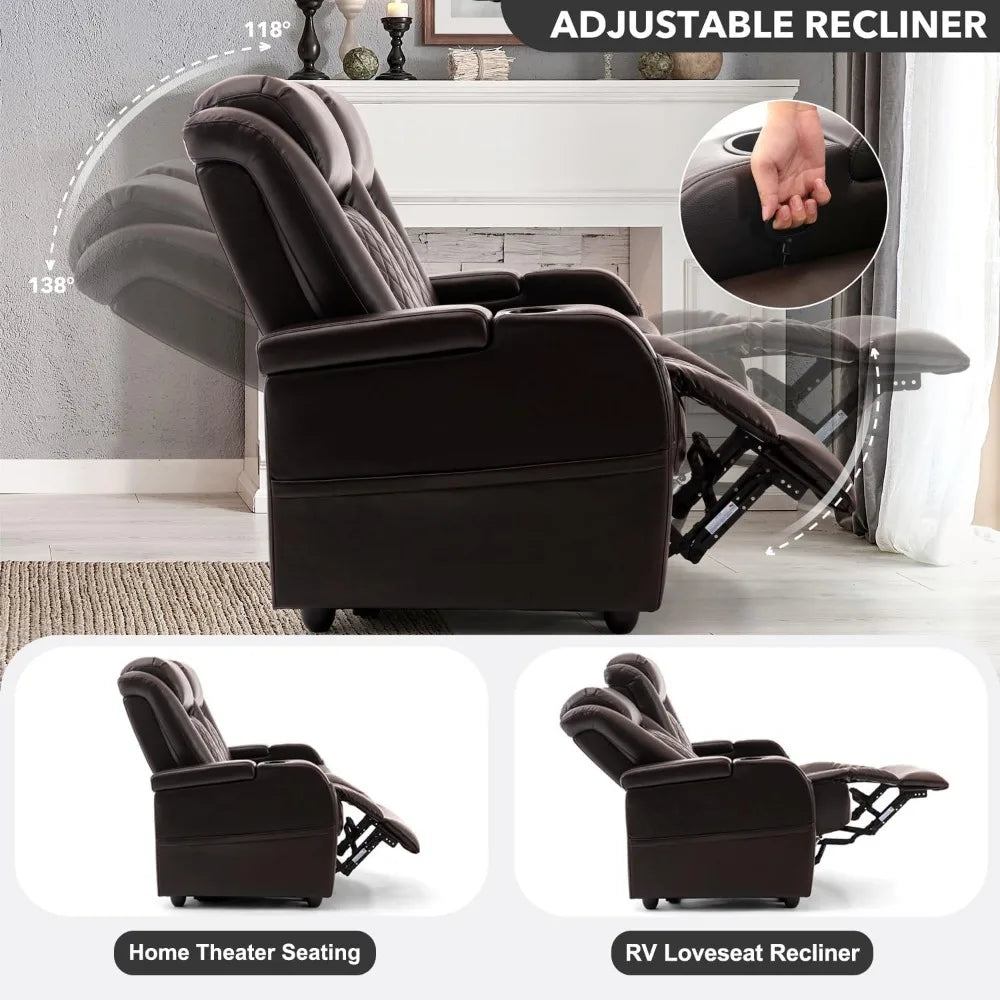 RV Loveseat Recliner Sofa, Home Theater Seating with 3 Arms and 2 Pillows, Wall Hugger Recliners & 135° Reclining Couch