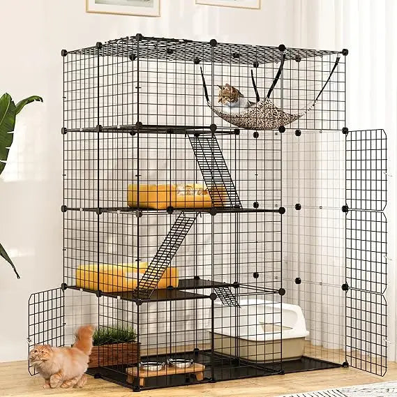 YITAHOME Large Cat Cage Indoor Enclosure Metal Wire 4-Tier Kennels DIY Cat Playpen Catio with Large Hammock for 1-3 Cats