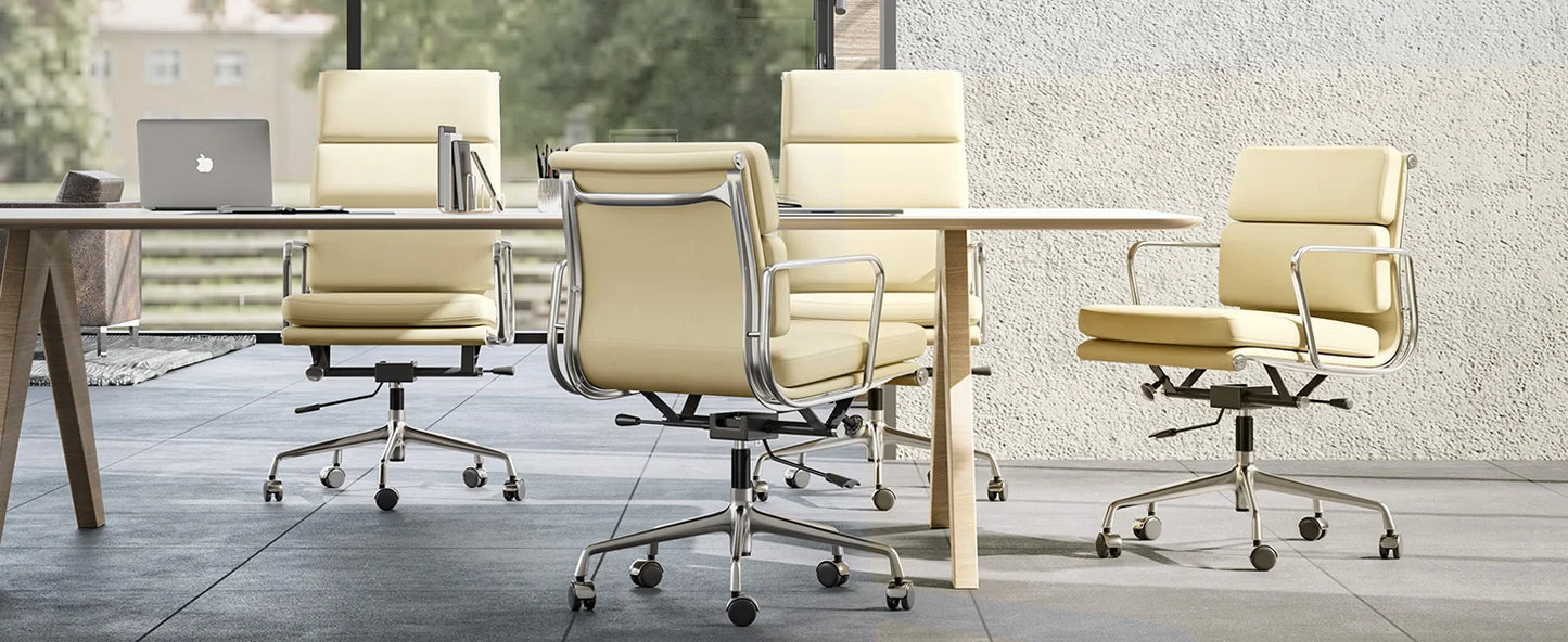 Office Guest Chair Upholstered Leather Comfortable Reception Chairs with Wheels Adjustable Swivel Rolling Office Chairs