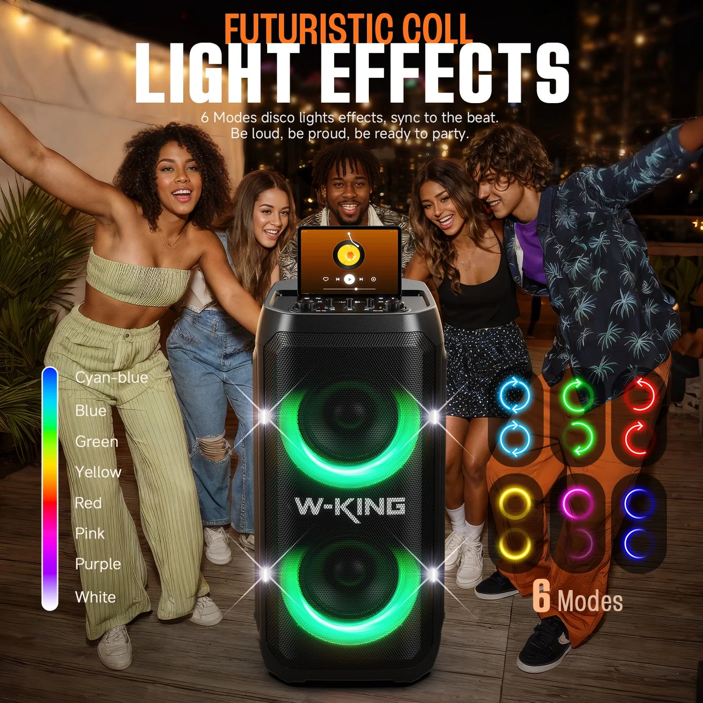 W-KING T12 Tragbare Bluetooth-Lautsprecher-Box mit 370W MAX Pro Sound, Lichtshow, CSB, Bass Boost, Rollen und Teleskopgriff