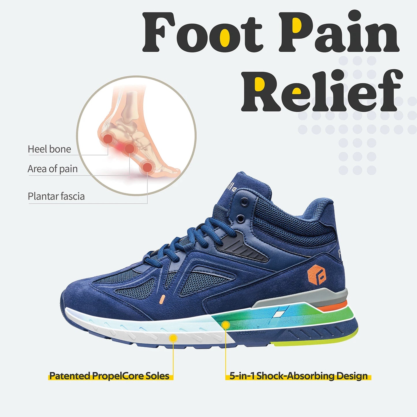 FitVille Men's High-Top Basketball Shoes Widened Lightweight Casual Sneakers Breathable For Male Swollen Feet Relieve Pain