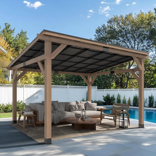 10x12 Wood Gazebo,Patio Cedar Gazebo for Outdoor,Permanent Hardtop Gazebos Pavilion with Sloped Roof for Backyard,Outdoor,Deck