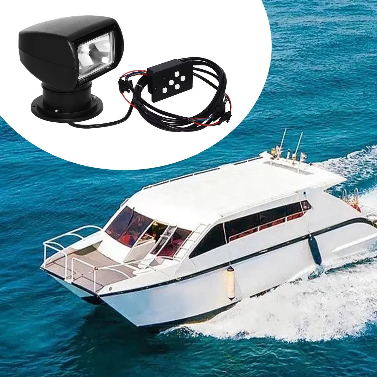 100W Marine Boat Spotlight Searchlight,360° Rotate Remote Control Marine Halogen Spotlight for Truck Car,Waterproof