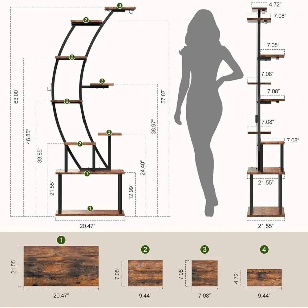Indoor Plant Stand with Grow Lights 9 Tier Metal Shelf Flower Pots and Home Decor Display