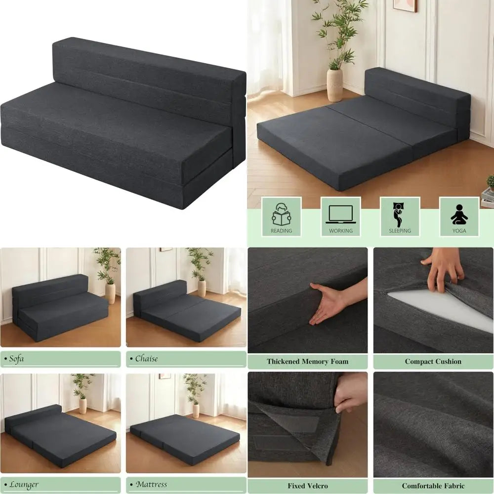 Queen Size Foldable Sofa Bed with Memory Foam, Convertible Sleeper Chair, Lazy Futon Sofa for Living Room, Home Office, and Gues