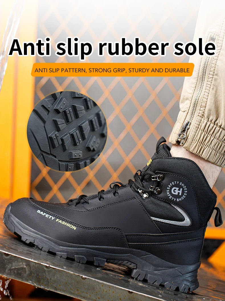 High Top Safety Shoes Men Steel Toe Work Shoes Men Work Safety Boots Anti Smash Safety Indestructible Waterproof Platform Boots