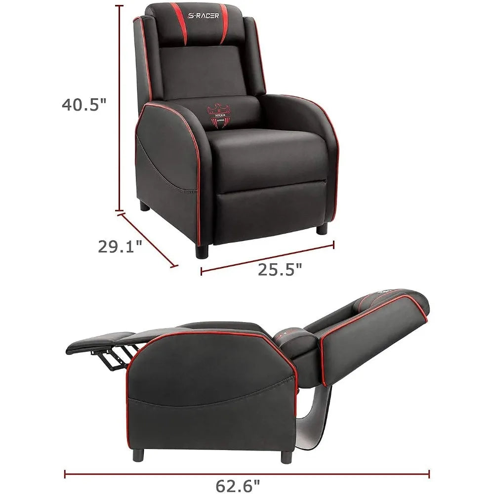 Ergonomic PU Leather Gaming Recliner Chair with Massage, Comfortable for Living Room, Single Sofa Recliner for Home, Racing Styl