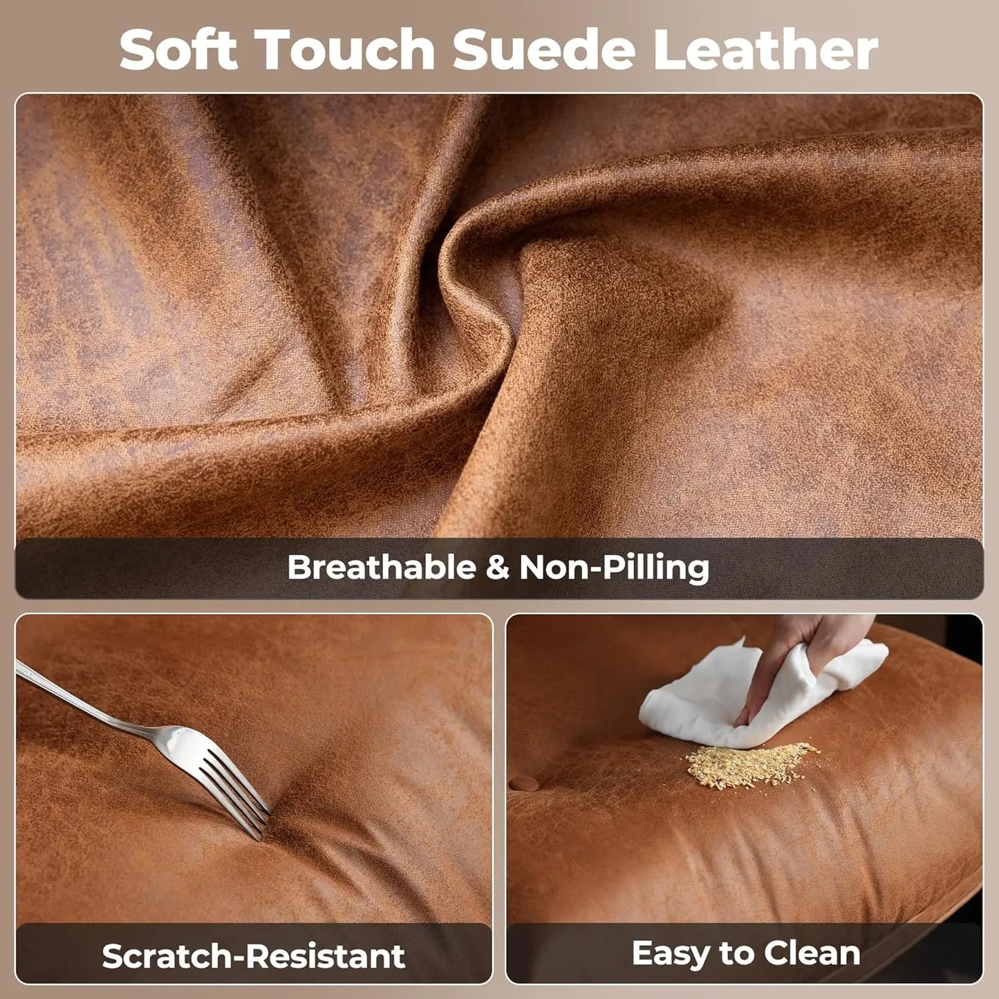 Office Chair, Modern Leather with Lumbar Support, High Back Swivel Rolling  with Comfy Thick Cushion (Brown, Suede Faux Leather)