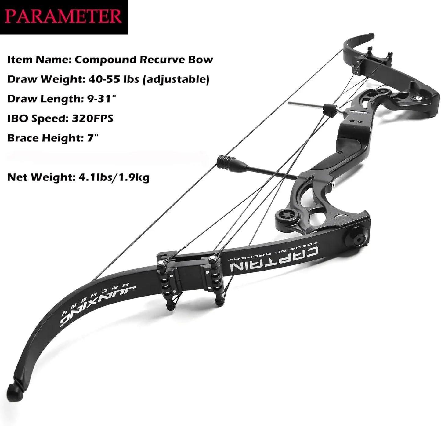 Recurve Bow American Hunting Bow 320FPS Draw Weight 40-55lbs Adjustable Compound Bow Right Hand for Archery Hunting Fishing Shoo