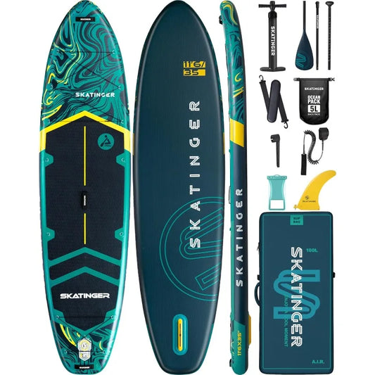 11'6×35" Super Wide Inflatable Stand Up Paddle Board, Ultra Stable Wide SUP for 2+1 People/Family/Big Size w/Shoulder Strap