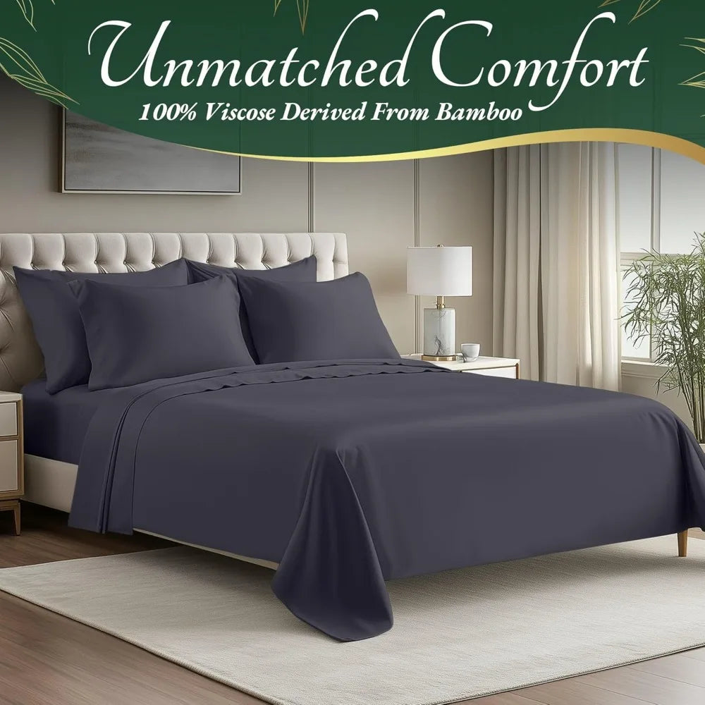 DECOLURE 100% Viscose Derived from Bamboo Sheets King Size 6pcs - Ultra Soft & Luxuriously Cooling, 17 Deep Pocket, Double Stitc