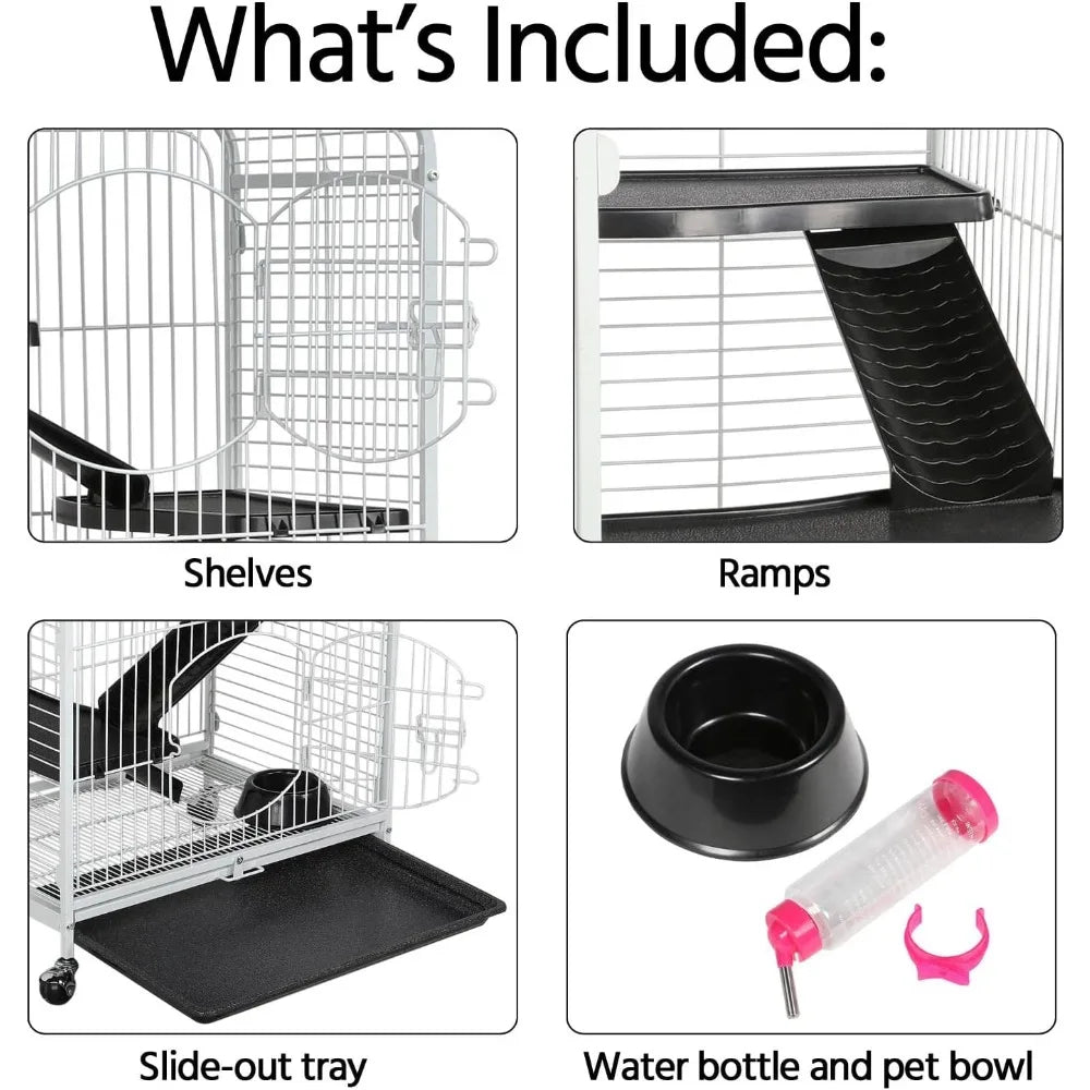 Large Rolling Cat Kitten Cage 6-Tier 52" Metal Kitten House for Ferret Chinchilla Rabbit Squirrels w/ 3 Front Doors