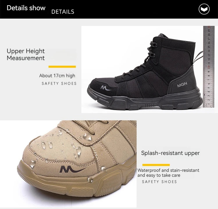 Mens Safety Shoes Steel Toe Metatarsal Protection Anti-Puncture Indestructible Shoes Trail Running Shoes Outdoor Protective Boot