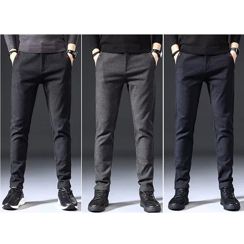 Men's Straight Leg Long Daily Pants Casual Straight Slim Fit Narrow Leg Trousers Stylish Male Suit Work Fashion Blue Gray Pants