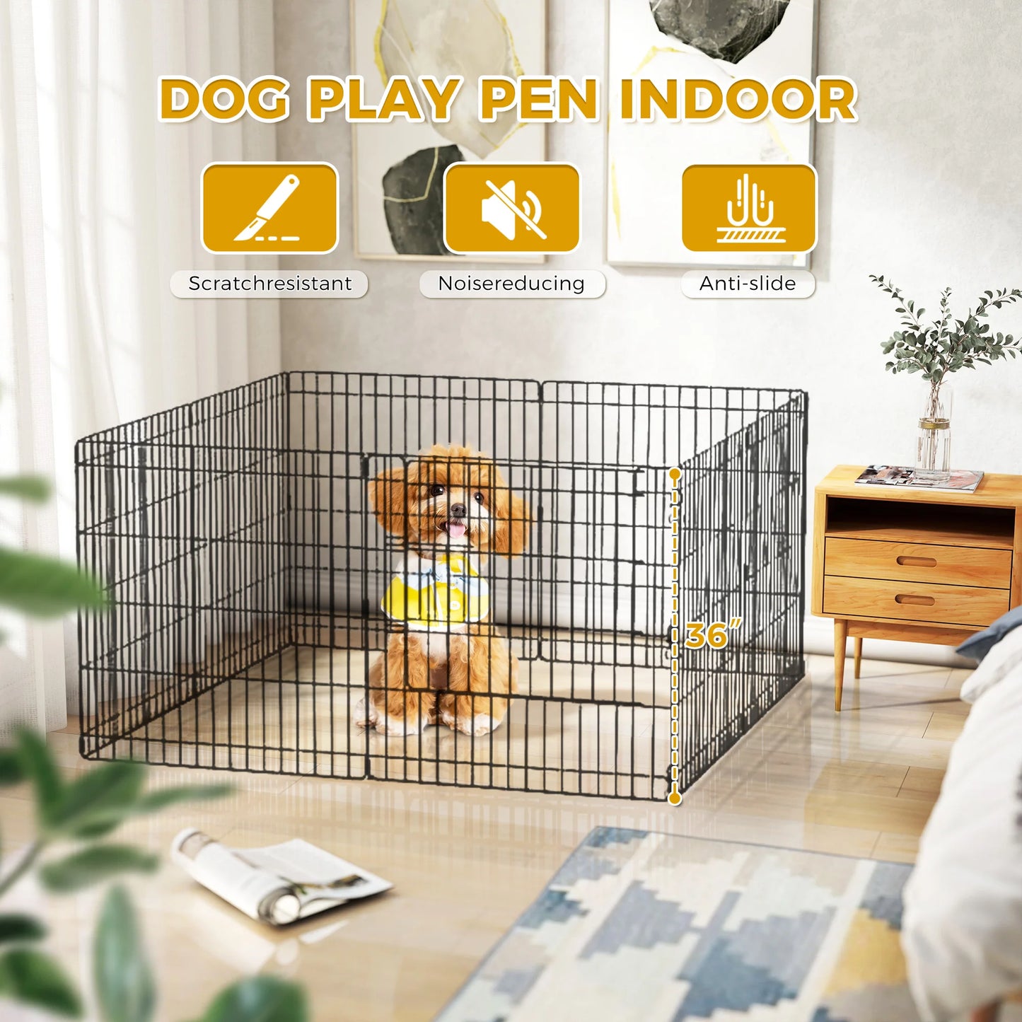 Foldable Metal Dog Playpen for Indoor/Outdoor, Pet Dog Fence Exercise, Pet Puppy Playpen Cage for Yard, Easy Assemble Cat House