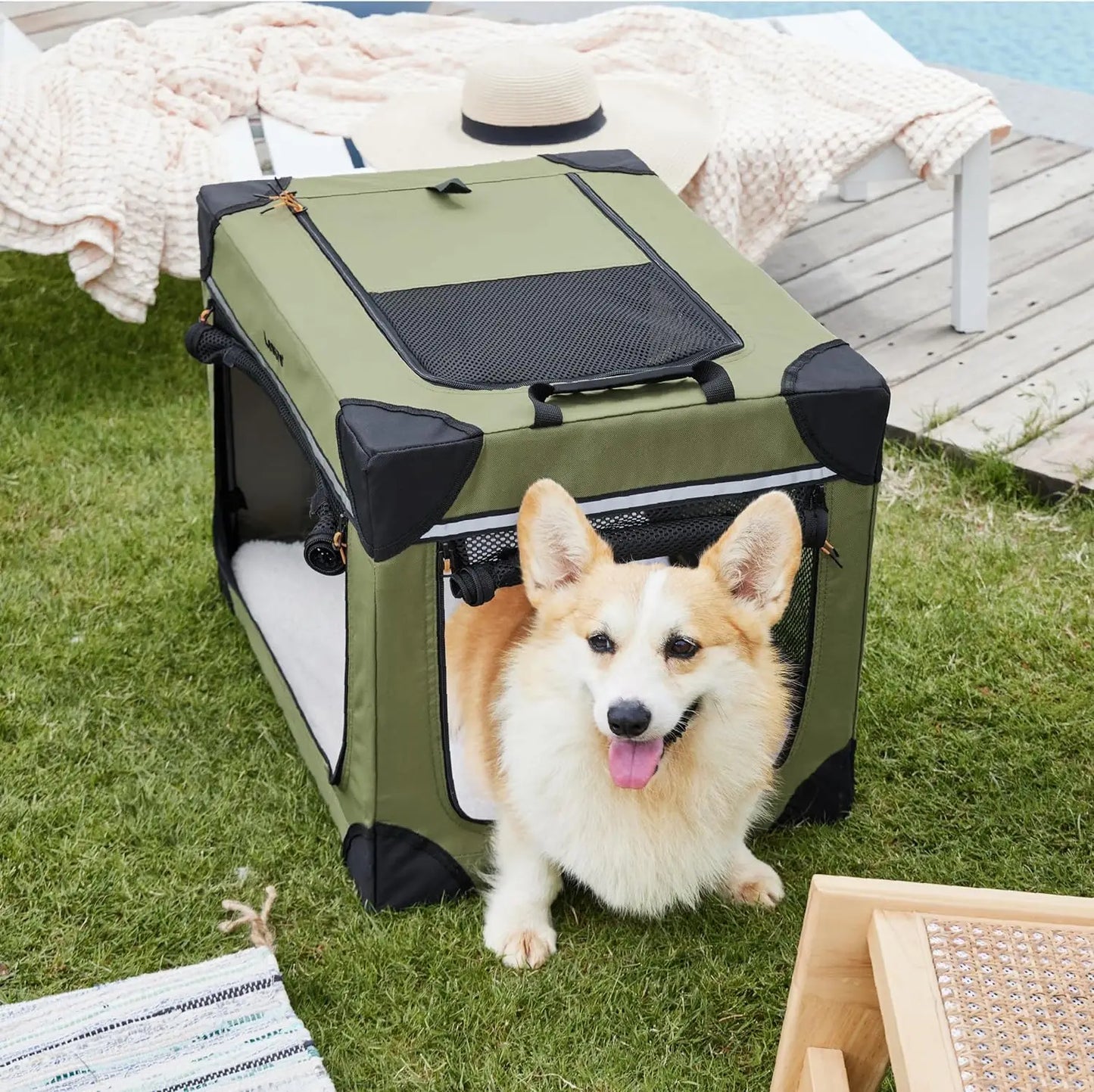Soft Collapsible Dog Crate - 42 Inch Portable Travel Dog Crate for Extra Large Dogs Indoor & Outdoor, 4-Door Foldable