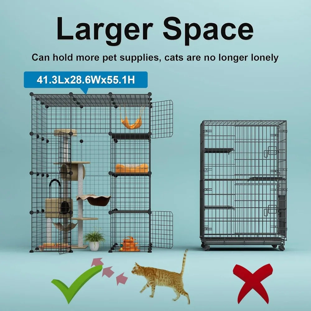 Large Cat Cage, Enclosures Indoor with Balcony, DIY Playpen Detachable Metal Wire Kennels Crate 3x3x4 Large Exercise Place Ideal