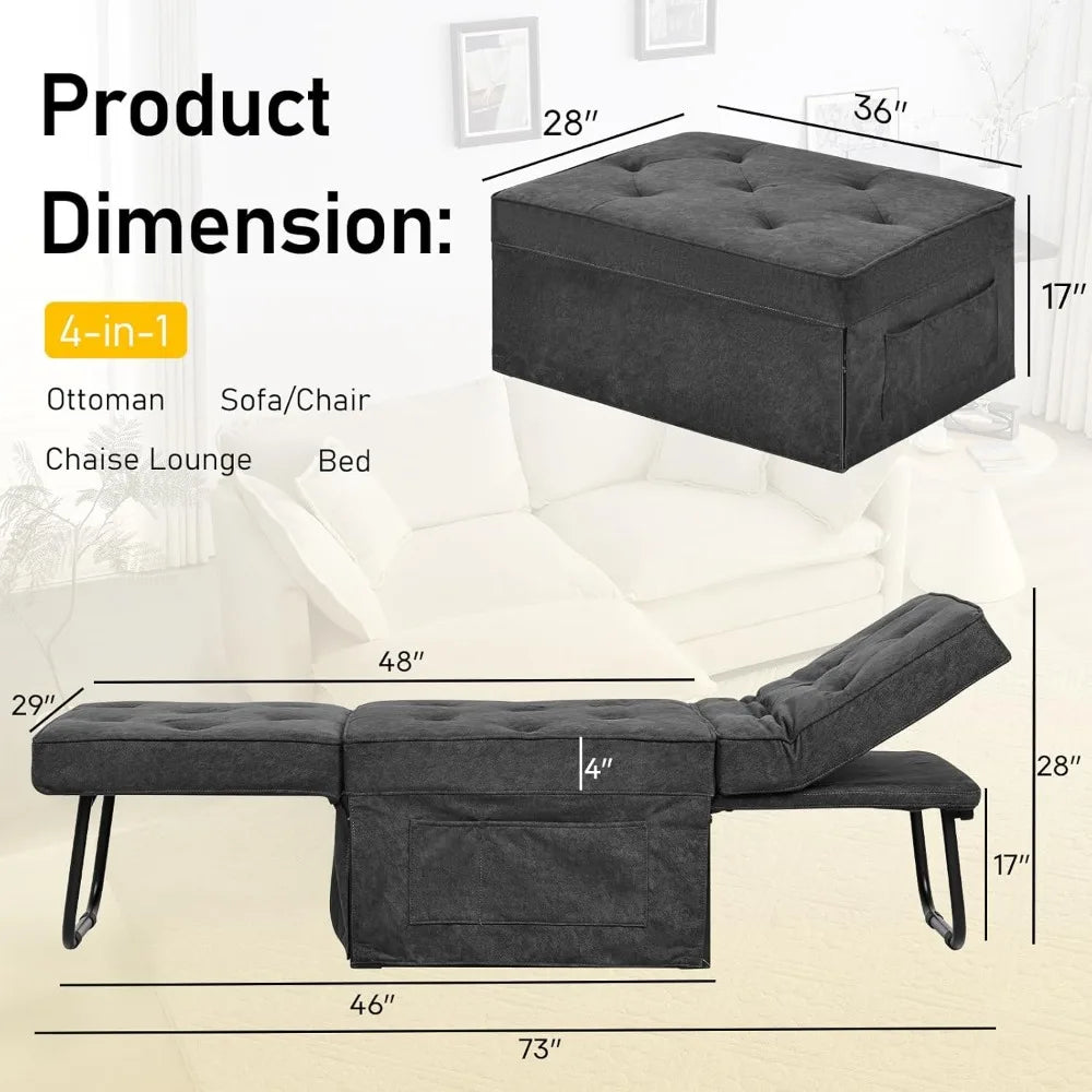 Convertible Ottoman Sleeper Chair with Adjustable Backrest and Pillow, Multi-Functional Sofa Bed for Comfortable Rest and Relaxa