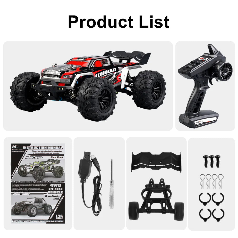 16102 1:16 Rc Car With Led Light 4WD 50km/h Off-road Vehicle High Speed Drift Car For Kid Vs Wltoys Boys Kids Birthday Gifts