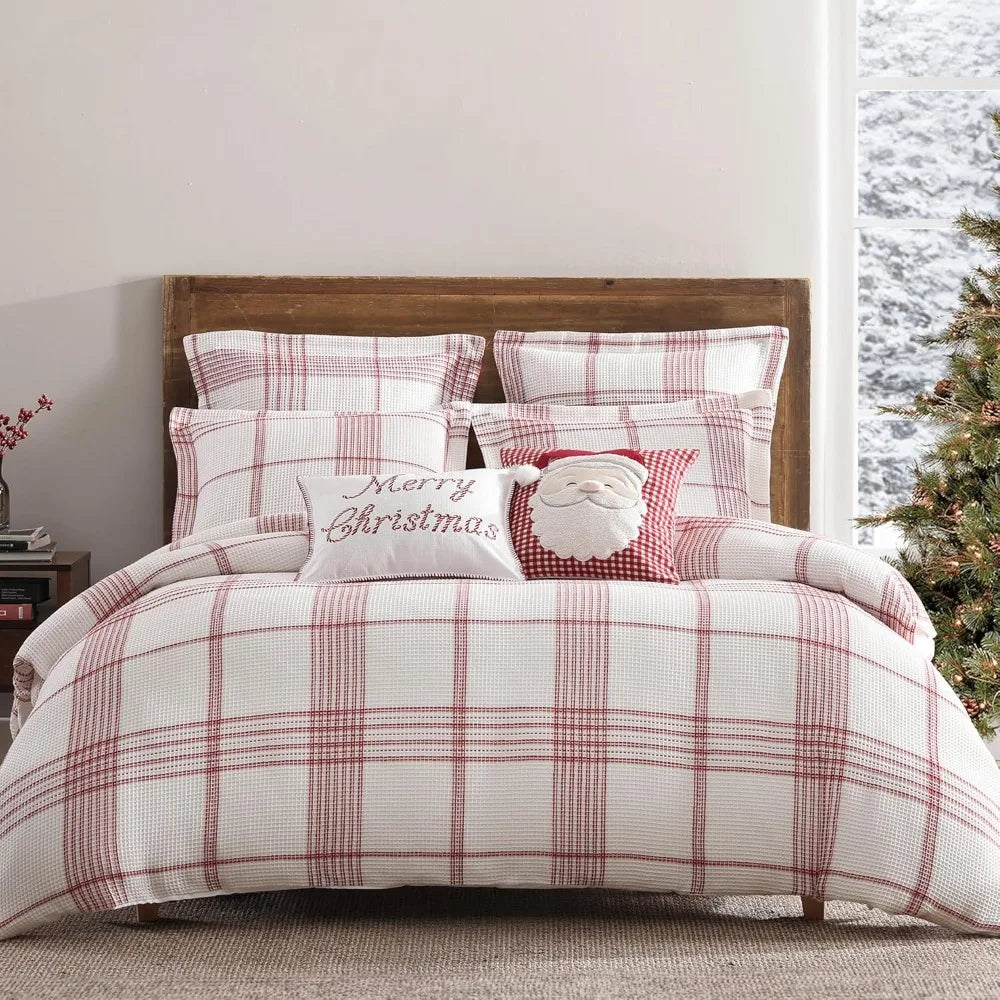 Levtex Home Peppermint Plaid Christmas Duvet Set - Full/Queen Size with 90x94 Duvet Cover and 2 Standard Pillowcases