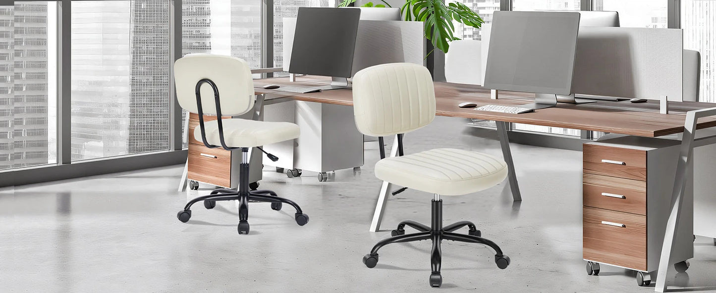 Armless Home Office Desk Chair -Small Ergonomic with Low Back Lumbar Support, Task with 360° Swivel Rolling Wheels