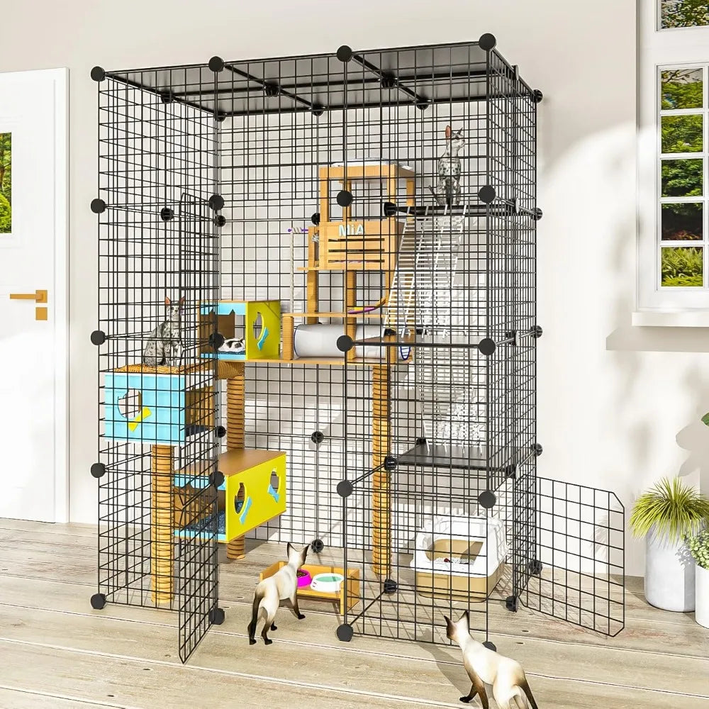 Cat Large Enclosure - DIY Catio Ideal for 1-3 Cats, Indoor & Outdoor, Detachable Metal Wire Kennel, 2x3x4 Exercise Place
