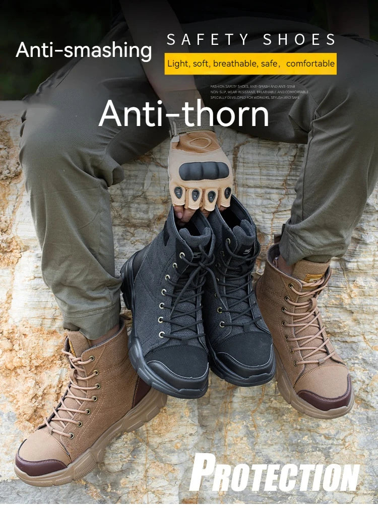 Men’s Industrial Safety Shoes Steel Toe Cap - Anti-Smash Anti-Punctur Outsole Outdoor Indestructible Construction Work Shoes