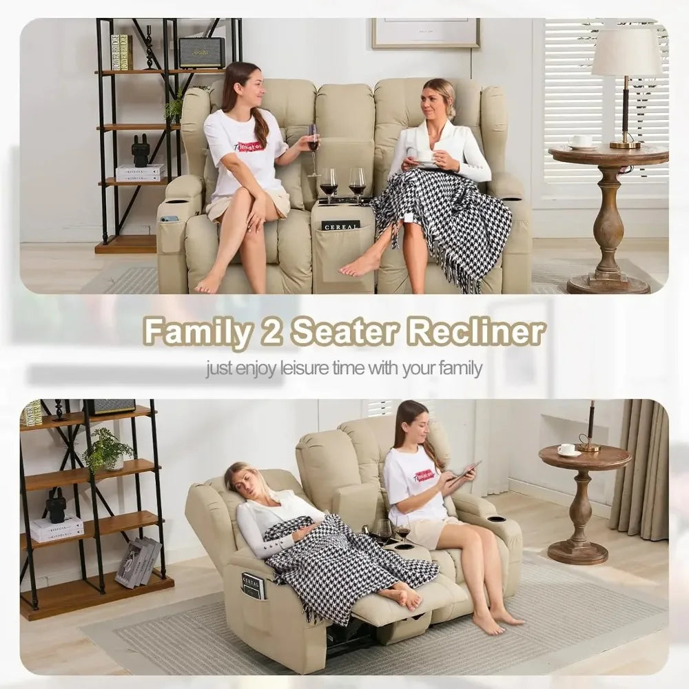 65.5-inch Double Sofa Lounge Chair and Console, Wall Mounted Lounge Chair, Home Theater Seat