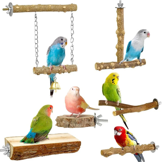 6pcs Natural Wood Bird Perches, Chewing Sticks for Cage, Parrot Climbing/Standing Branches for Parakeet, Cockatiels