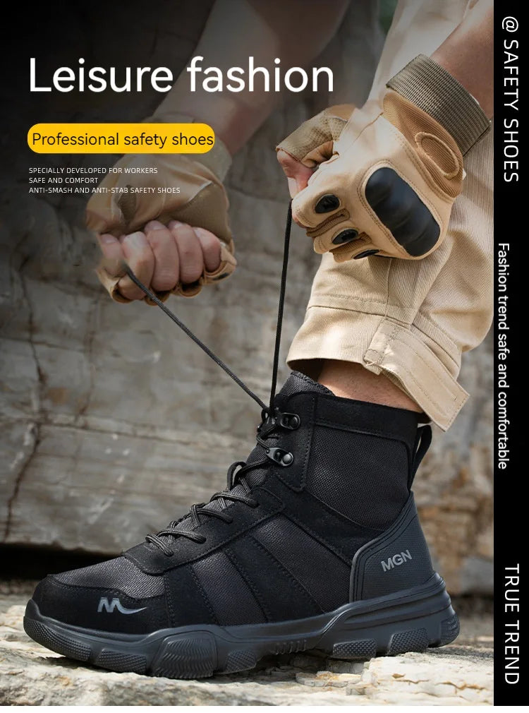 Mens Safety Shoes Steel Toe Metatarsal Protection Anti-Puncture Indestructible Shoes Trail Running Shoes Outdoor Protective Boot