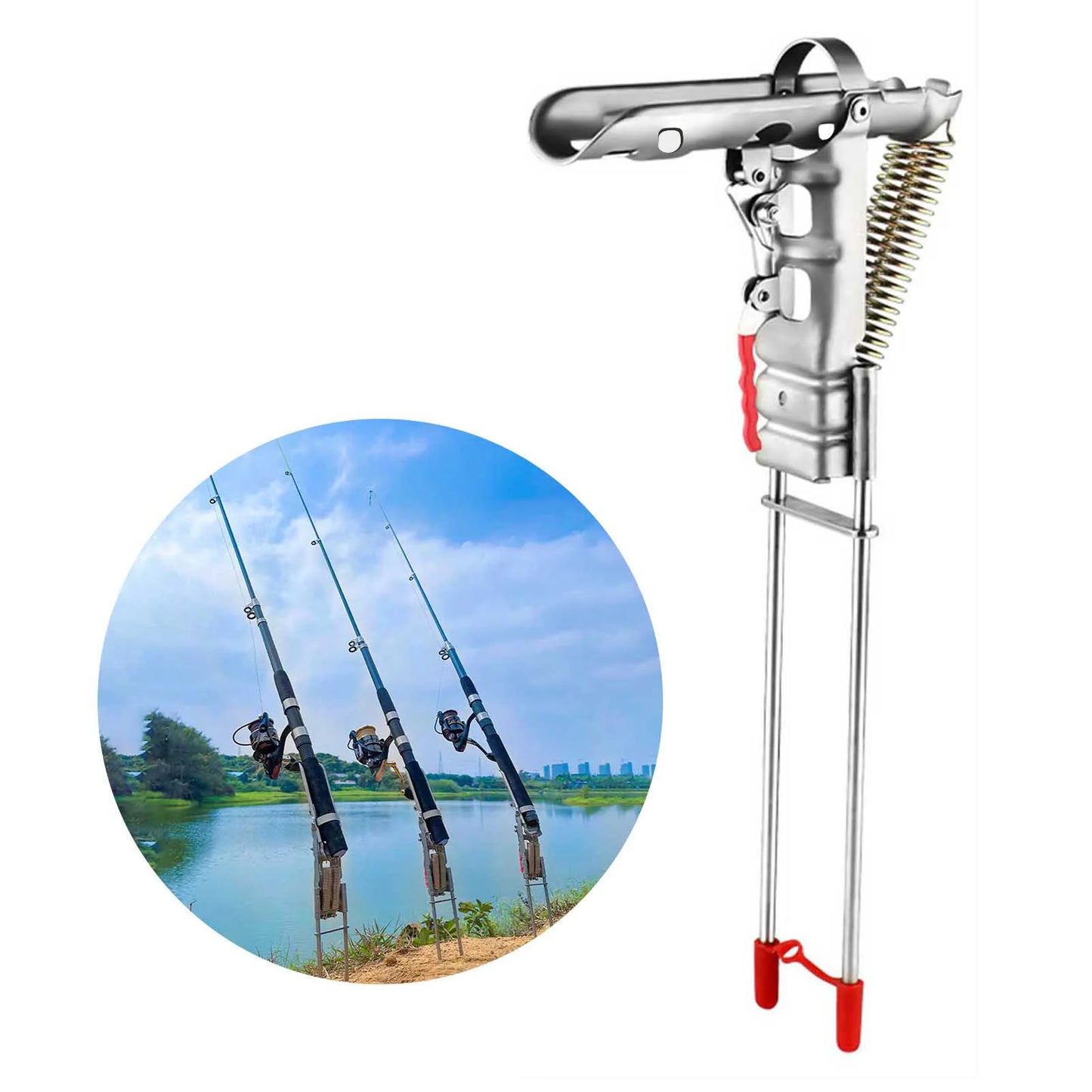 Automatic Spring Fishing Rods Holder Stainless Steel Durable Ground Support Brackets for Sea Lake River Fishing stand