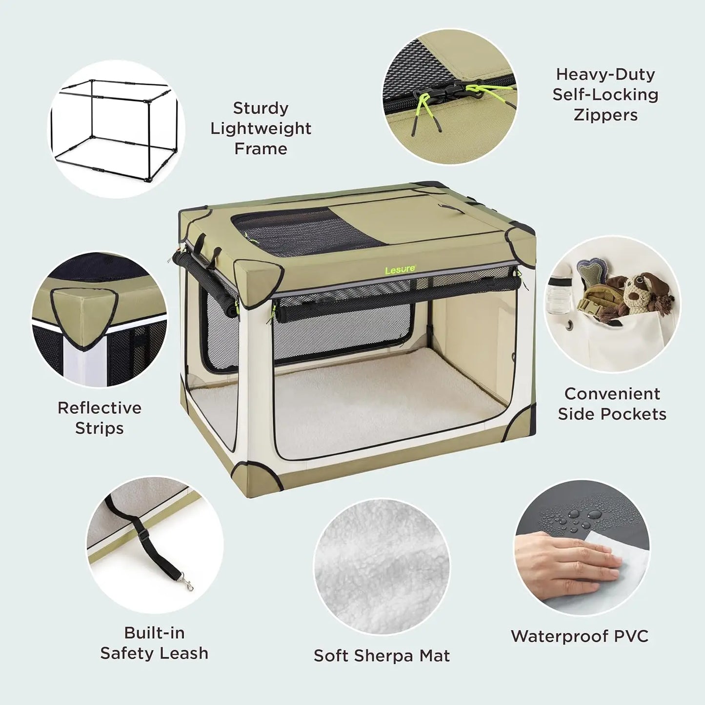 Soft Collapsible Dog Crate - 42 Inch Portable Travel Dog Crate for Extra Large Dogs Indoor & Outdoor, 4-Door Foldable