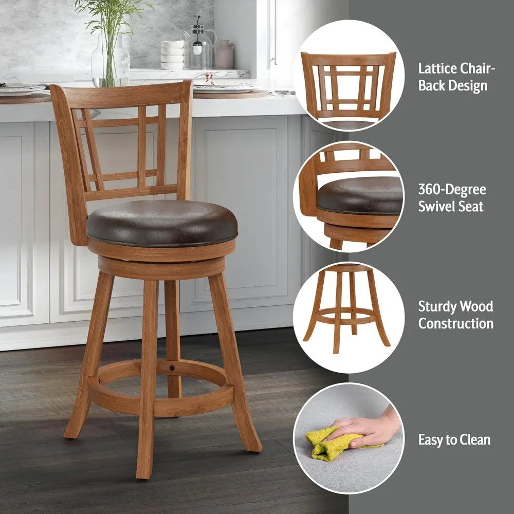 fairfox swivel stool with rectangular lattice back, counter height, oak