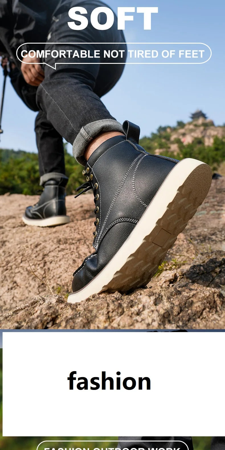 Two layer cowhide men's anti-smash anti-puncture high top work safety shoes