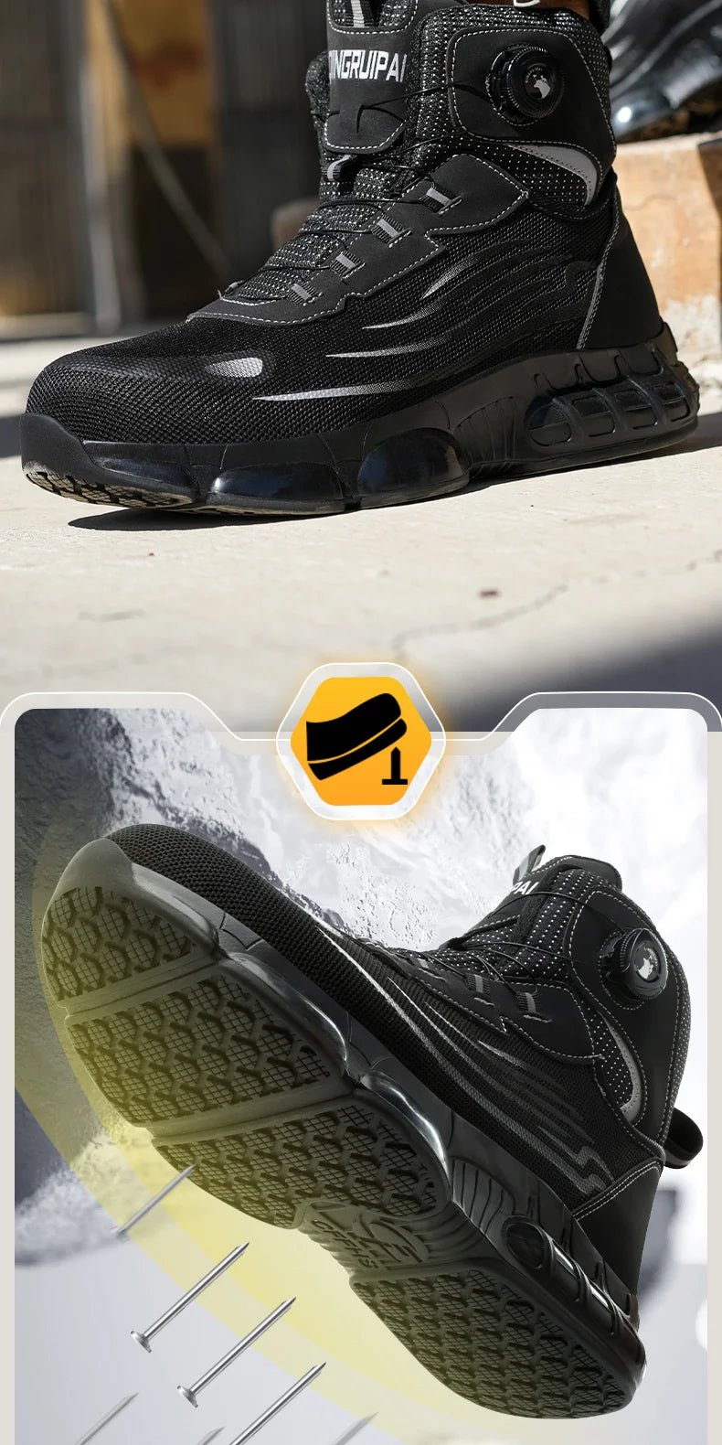 Men's high top lace-free comfortable soft sole anti-smash and puncture resistant work shoes